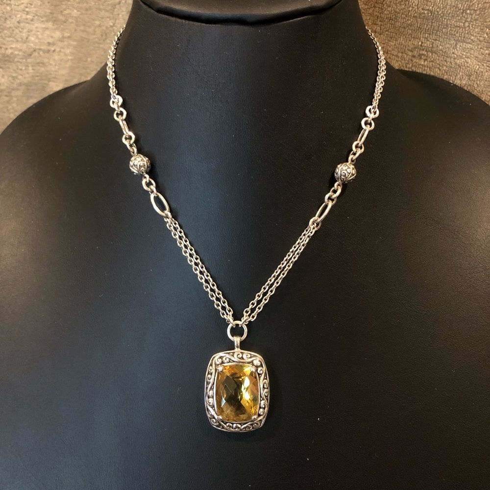 Lois Hill Faceted Citrine Pendant Sterling Silver Toggle Necklace 18 in